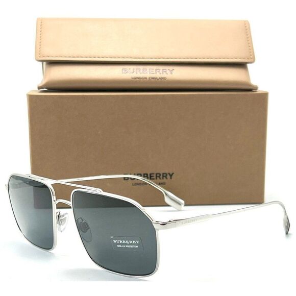 NEW BURBERRY B 3130 1005/87 SILVER AUTHENTIC SUNGLASSES 59-17 145 W/CASE - Picture 1 of 4